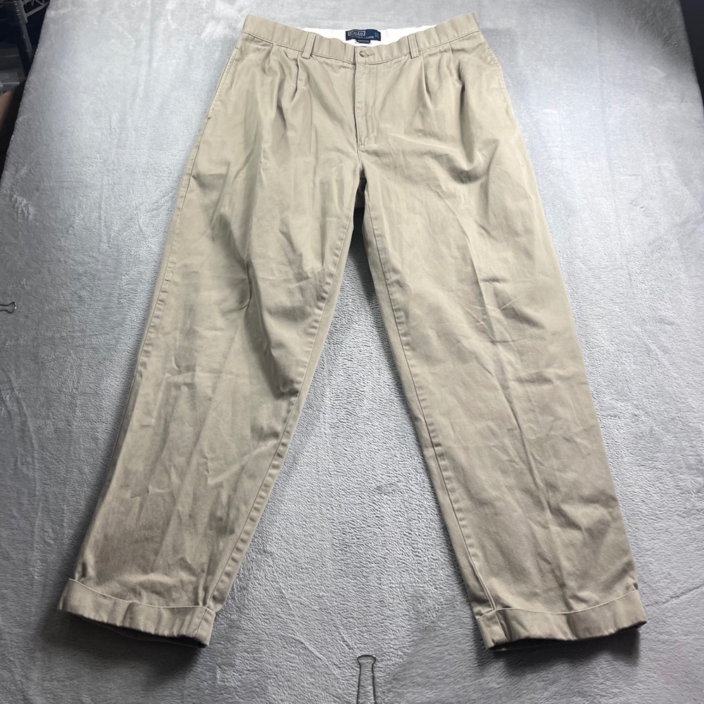 Polo Ralph Lauren Hammond Pant Mens 36x30 Khaki Tan Pleated Cuffed Chinos‎